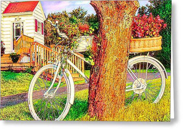 Bike with flowers greeting card