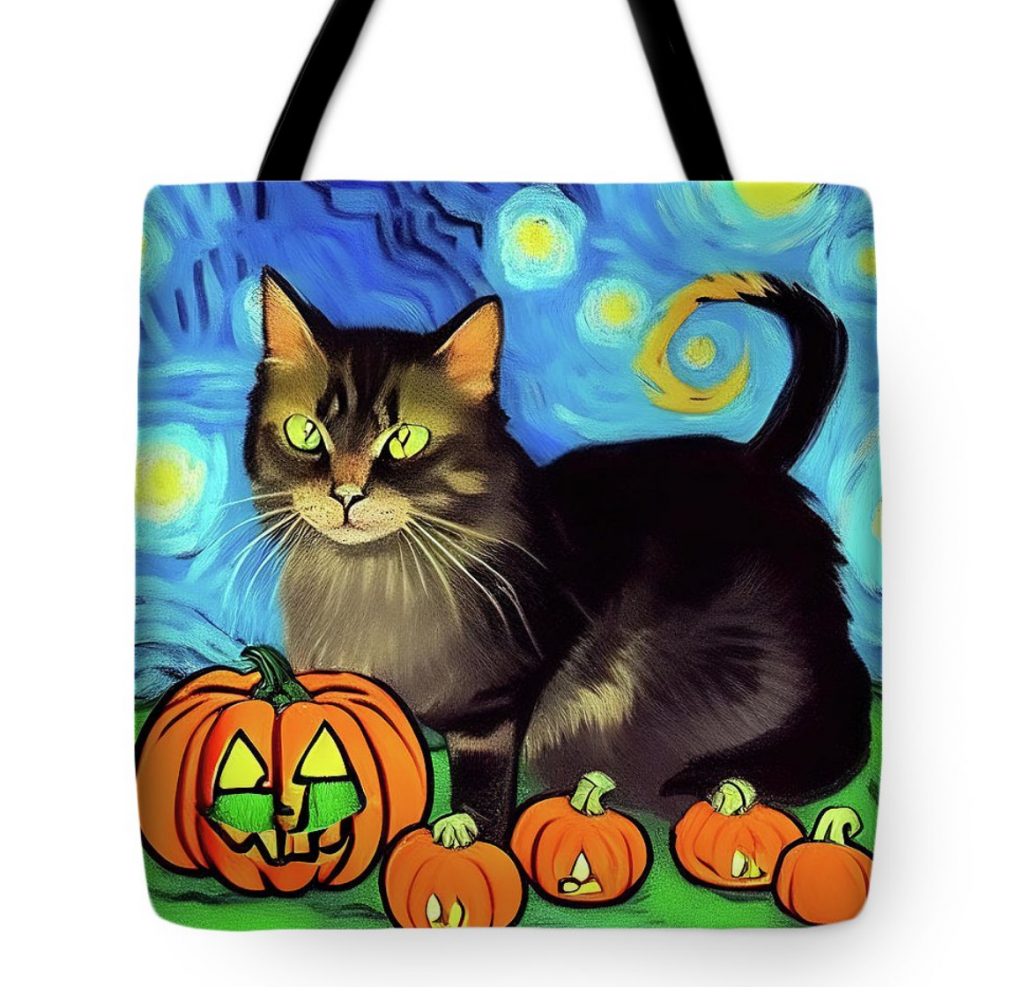 Kitty in the pumpkin field Tote Bag by Tatiana Travelways