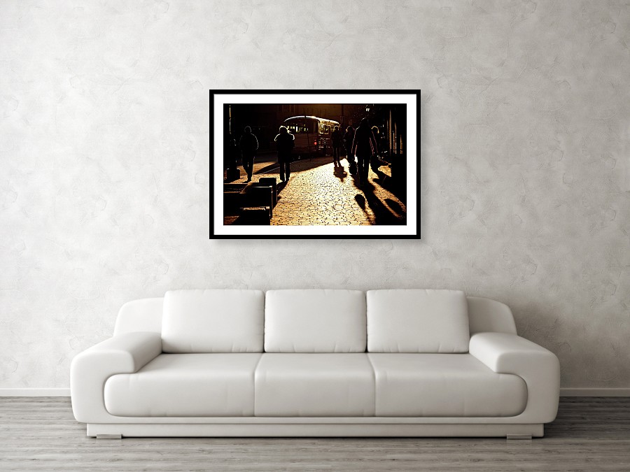 At the bus stop framed art print