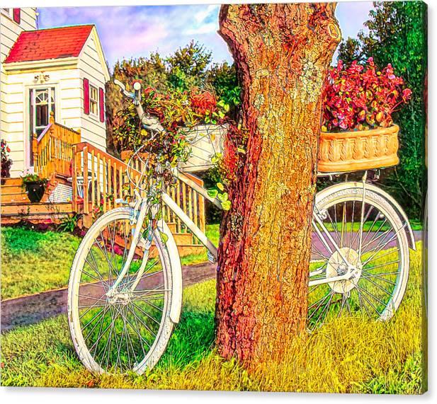 Bike with flowers canvas print