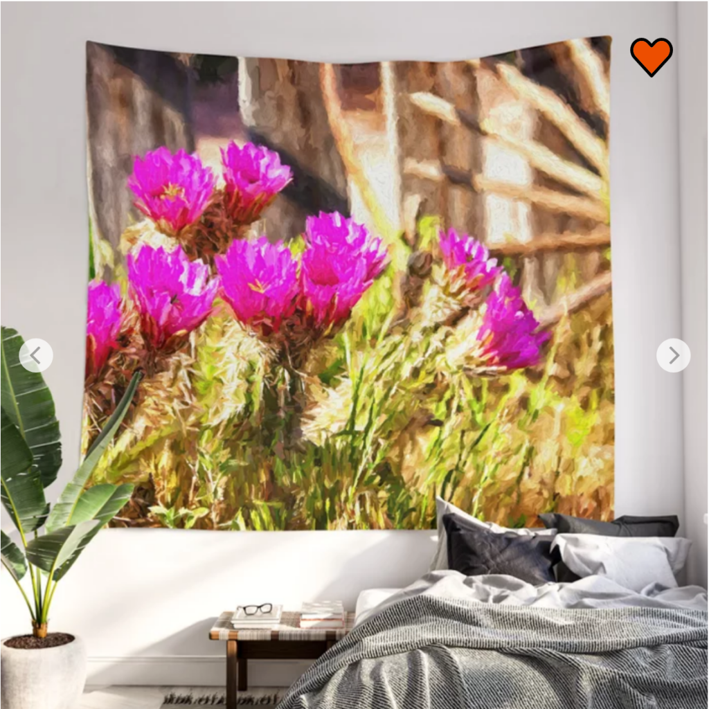 Wild West Pink Cactus Flowers In Nevada Wall Tapestry by Travelways